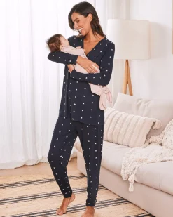 Vivian 3-Piece Maternity & Nursing Pajama Set with baby blanket