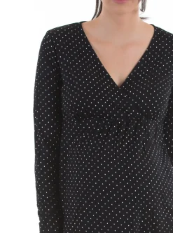V-Neck Top and Pants Loungewear/Pajama Set - Black Polka Dot