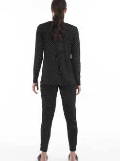 V-Neck Top and Pants Loungewear/Pajama Set - Black Polka Dot
