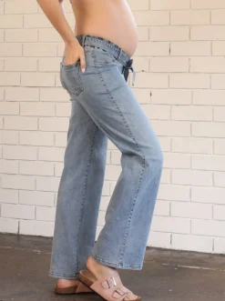 Wide Leg Maternity Jeans in Washed Blue