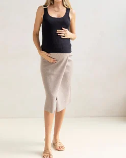 Wool Blend Knit Maternity Overlap Split Skirt