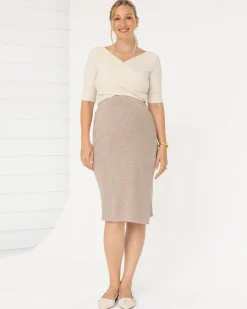 Wool Blend Knit Maternity Overlap Split Skirt