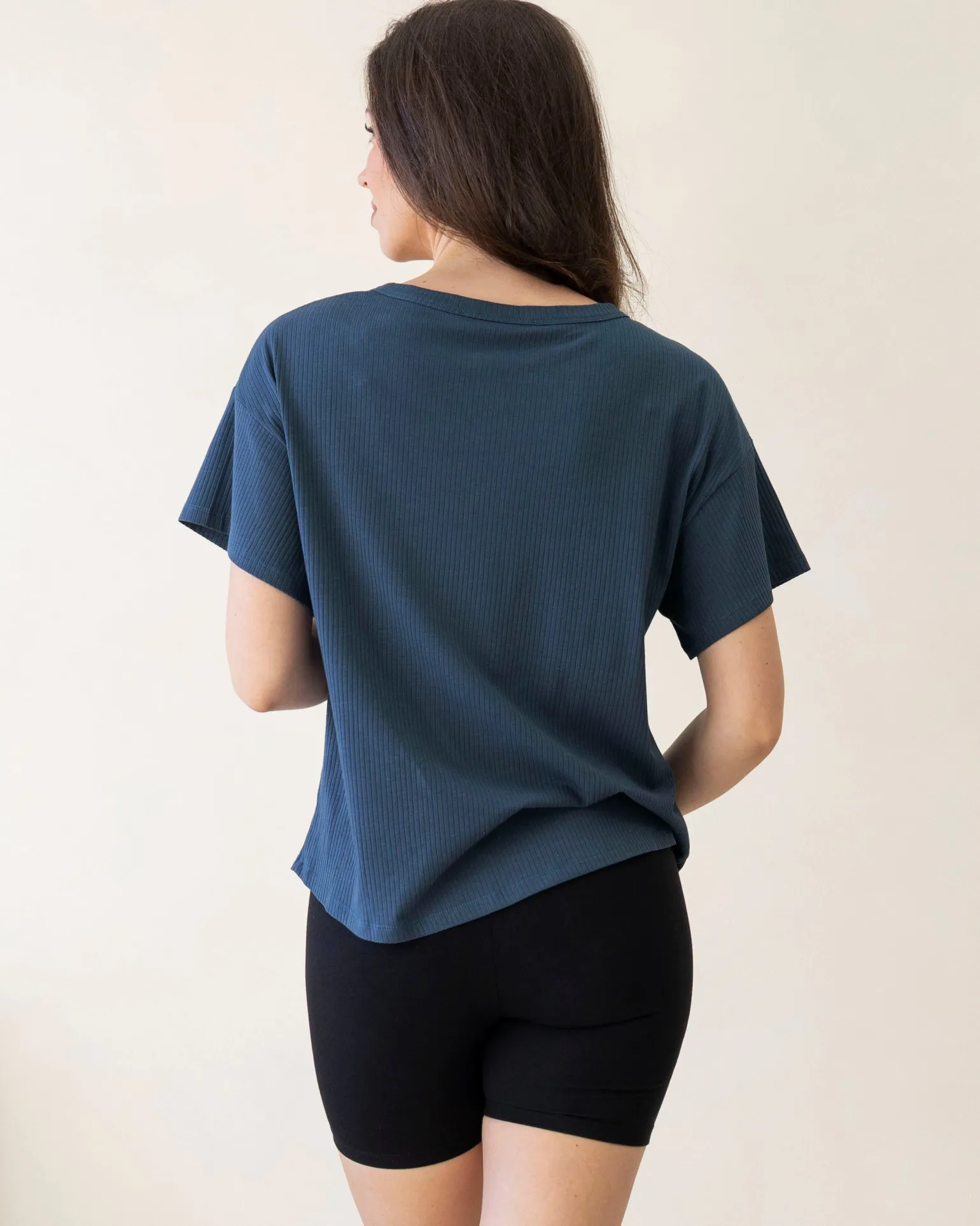 Zara Ribbed Short Sleeve Maternity Top In Slate Blue