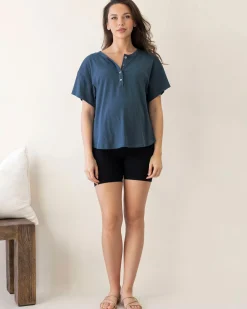 Zara Ribbed Short Sleeve Maternity Top In Slate Blue