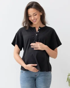 Zara Ribbed Short Sleeve Maternity Top In Black