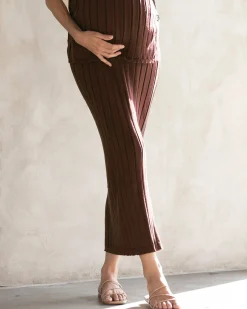 Zélie Wide Rib Maternity Midi Skirt in Chocolate