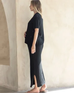 Zélie Wide Rib Maternity Midi Skirt in Black