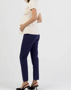 Zoe Maternity Straight Cut Ponti Work Pants in Navy