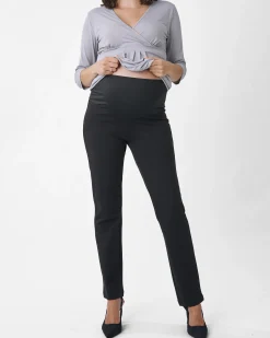 Zoe Maternity Straight Cut Ponti Work Pants in Black